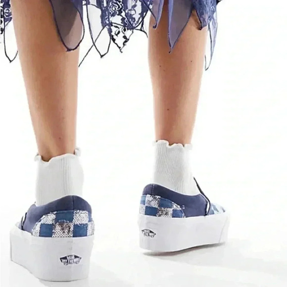 [W7.5]Vans Shoes Vans Classic Slip-On Platform Multi  Check Blue Women's - Picture 2 of 11